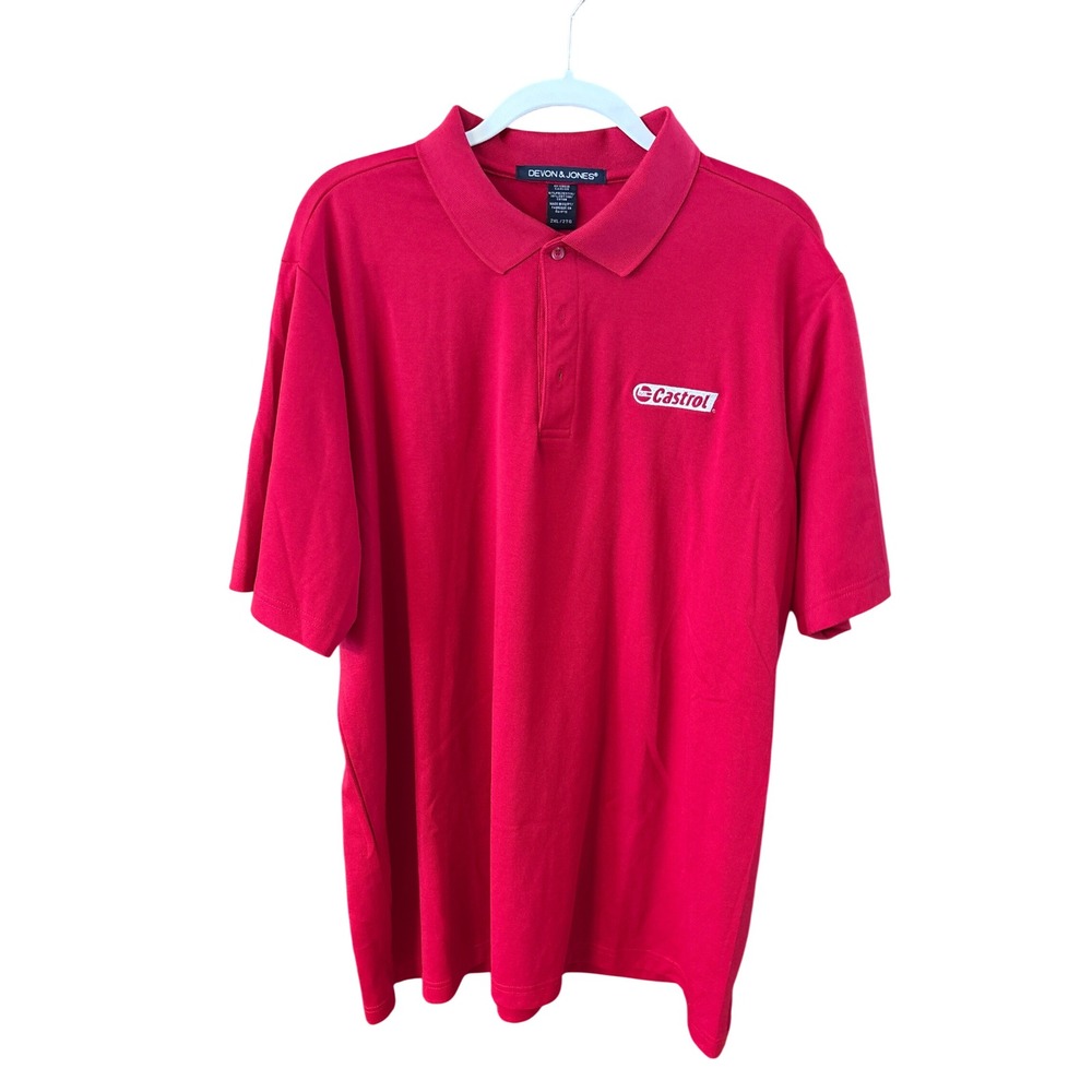 Devon & Jones Mens Red Castrol Embroidered Polo Shirt 2XL Short Sleeve Pique